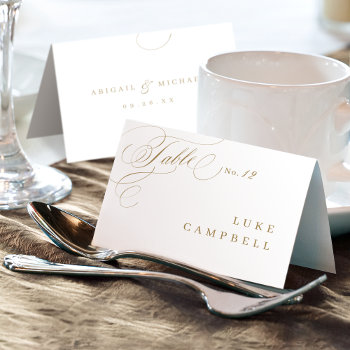 Gold Elegant Classy Calligraphy Vintage Place Card by AvaPaperie at Zazzle