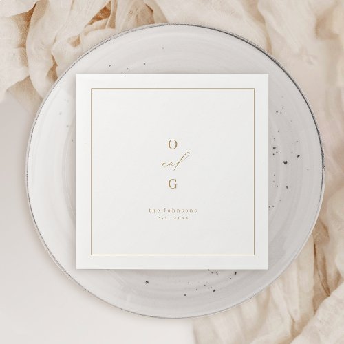 Gold elegant couple monogram minimalist wedding napkins