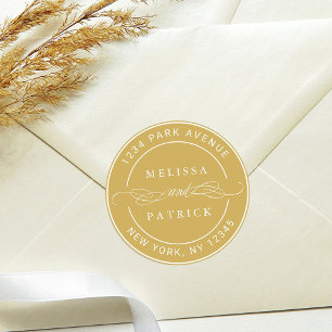 Gold Elegant Couple Names Wedding Return Address Classic Round Sticker