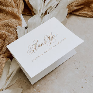 Gold Elegant Cross Script Calligraphy Baptism Letterpress Thank You Card