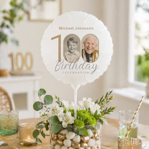 Gold Elegant Custom Photo 100th Birthday Balloon