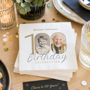 Gold Elegant Custom Photo 100th Birthday Napkins