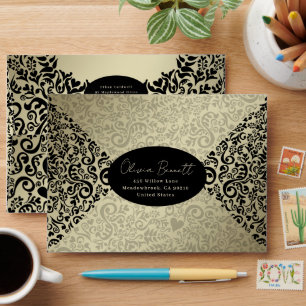 Gold Elegant Dark Damask Pattern Envelope