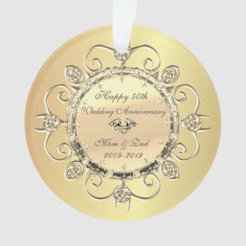 Gold Elegant Diamonds 50th Wedding Anniversary Ornament