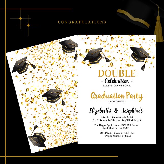 Gold Elegant double  Celebration Graduation Party  Invitation (Creator Uploaded)