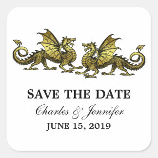 Gold Elegant Dragons Save the Date Stickers