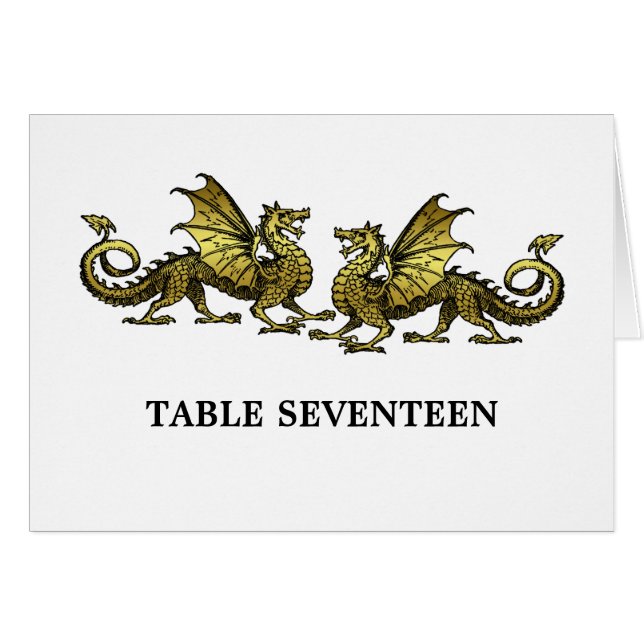 Gold Elegant Dragons Table Number Card (Front Horizontal)