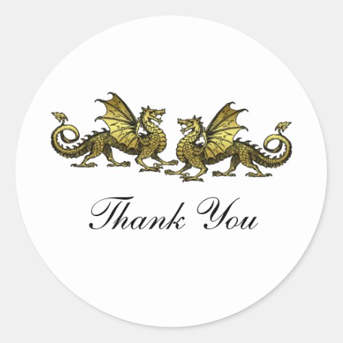 Gold Elegant Dragons Thank You Stickers
