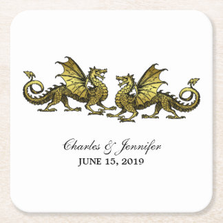 Gold Elegant Dragons Wedding Paper Coasters