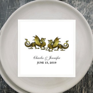Gold Elegant Dragons Wedding Paper Napkins