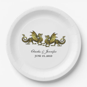 Gold Elegant Dragons Wedding Paper Plates