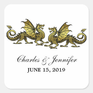 Gold Elegant Dragons Wedding Stickers