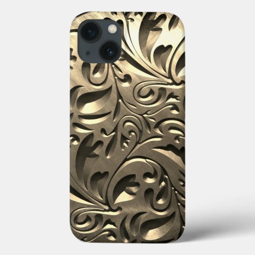 Gold elegant engraved metal look abstract iPhone 13 case