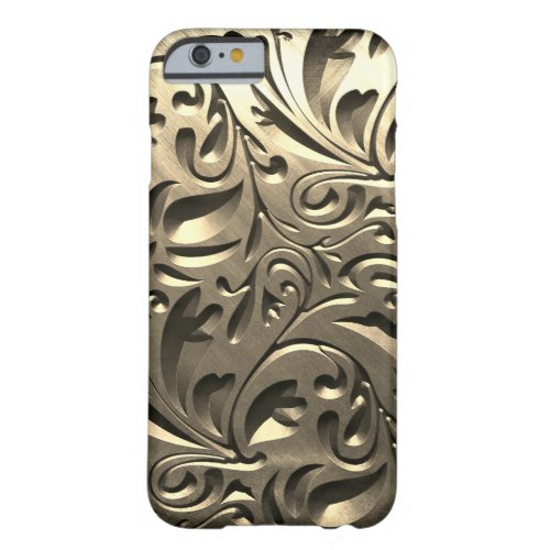 Gold elegant engraved metal look floral abstract barely there iPhone 6 case