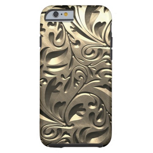 Gold elegant engraved metal look floral abstract tough iPhone 6 case