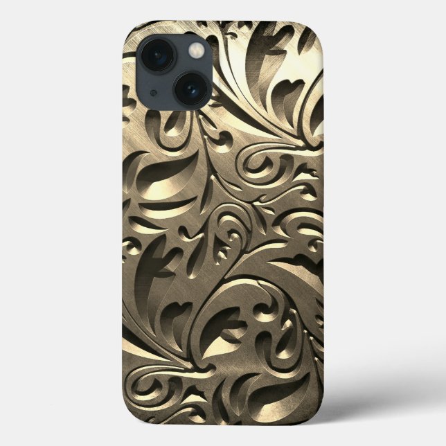 Gold elegant engraved metal look floral abstract Case-Mate iPhone case (Back)