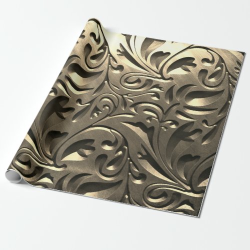 Gold elegant engraved metal look floral abstract wrapping paper