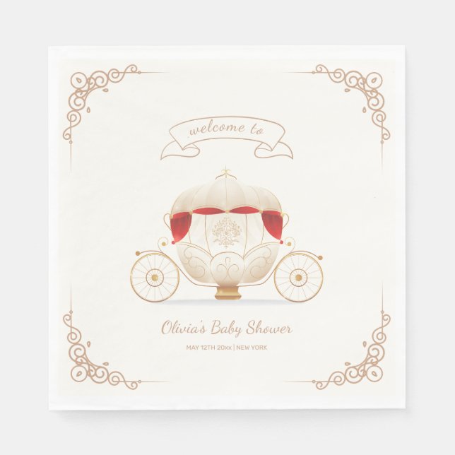 Gold Elegant Fairy Carriage Baby Shower Welcome  Napkins (Front)