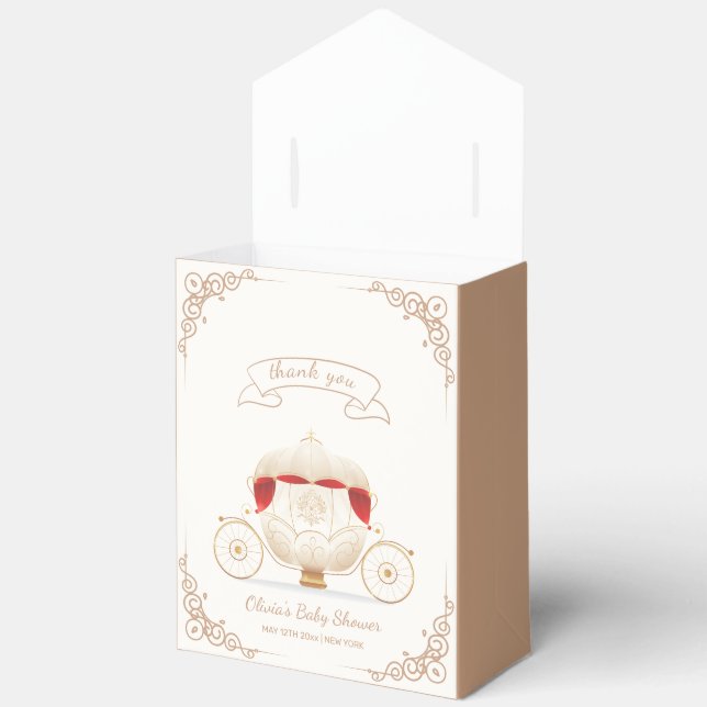 Gold Elegant Fairytale Carriage Baby Shower Favor Boxes (Open)