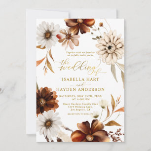 Gold Elegant Fall Boho Terracotta Neutral Wedding Invitation
