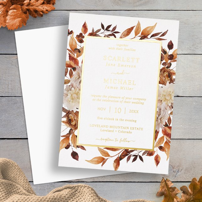 Gold Elegant Fall Wedding Foil Invitation (Gold Elegant Fall Floral Wedding Foil Invitation by Painted Paperie
)