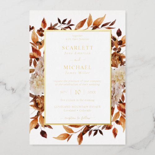 Gold Elegant Fall Wedding Foil Invitation