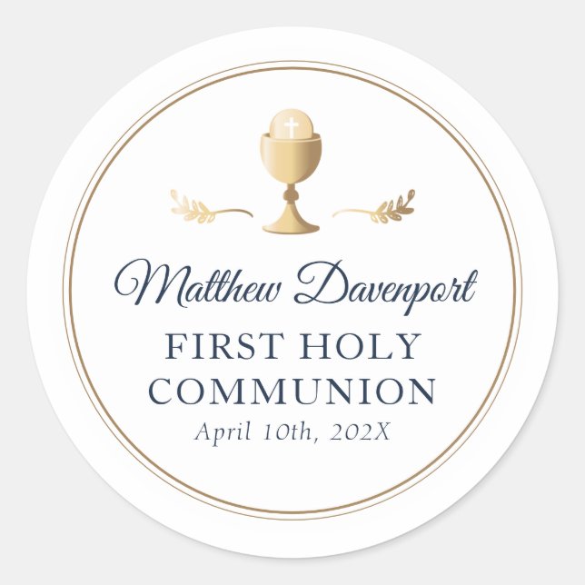 Gold Elegant First Communion Favor Sticker (Front)
