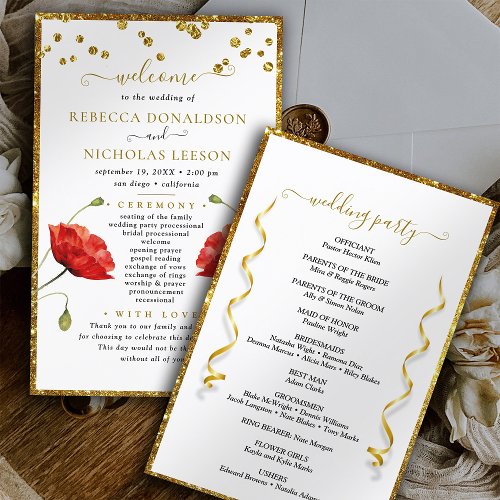 Gold Elegant Floral Calligraphy Wedding Program