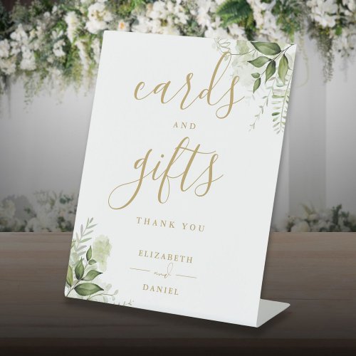 Gold Elegant Floral Greenery Cards And Gifts Pedestal Sign