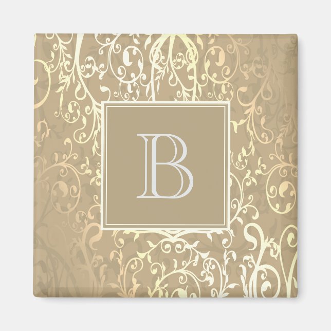Gold Elegant Flourish Monogram Magnet (Front)