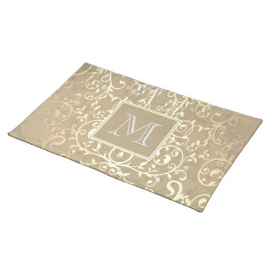 Gold Elegant Flourish Monogram Placemat