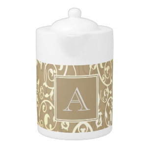 Gold Elegant Flourish Monogram Teapot