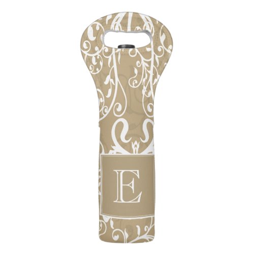 Gold Elegant Flourish Monogram Wine Tote