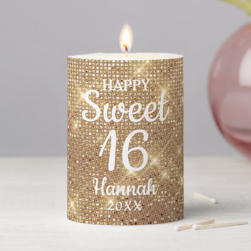 Gold Elegant Girl Birthday Sweet 16 Pillar Candle