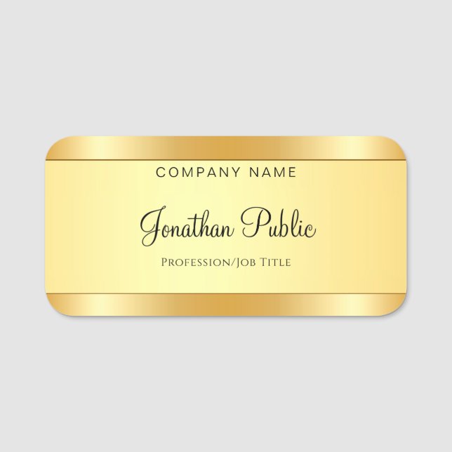 Gold Elegant  Handwritten Script Modern Template Name Tag (Front)