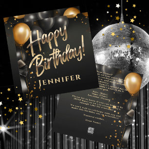 Gold Elegant Happy Birthday Flat Holiday Card