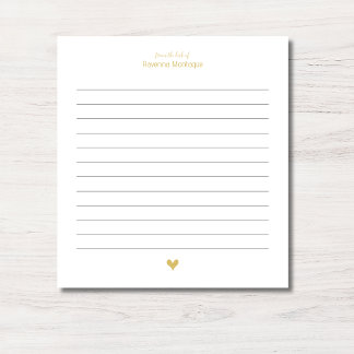 Gold Elegant Heart Minimalist Custom Name Lined Notepad