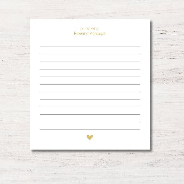 Gold Elegant Heart Minimalist Custom Name Lined Notepad (Creator Uploaded)
