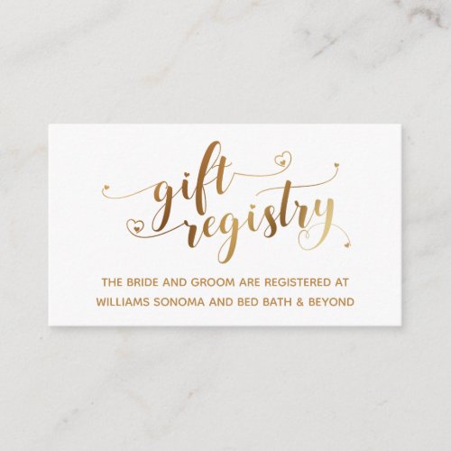 Gold Elegant Hearts Script White Gift Registry Enclosure Card