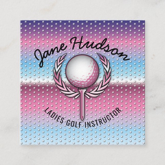 Gold Elegant Ladies Golf Design Square Business Card (Front)