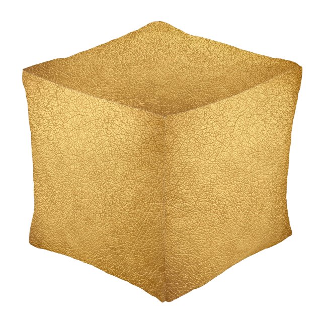 Gold Elegant Leather Look Pouf (Angled Front)