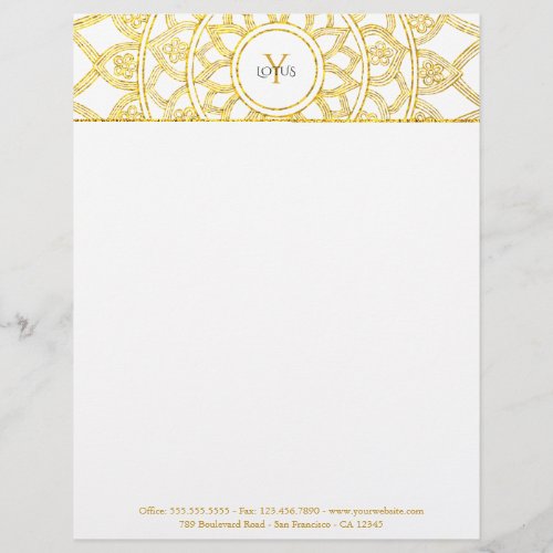 Gold Elegant Lotus Mandala Yoga Letterhead