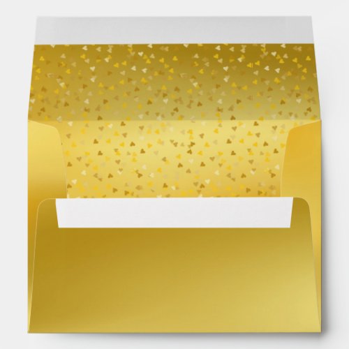 Gold Elegant Love Hearts Confetti Return Address  Envelope