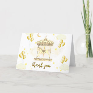 Gold Elegant Magical Balloon Carousel Baby Shower Letterpress Thank You Card