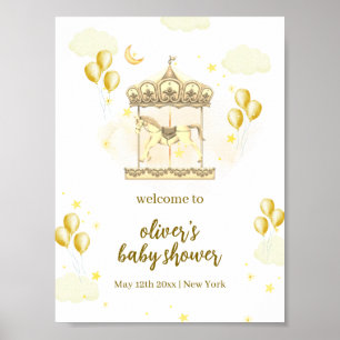 Gold Elegant Magical Carousel Baby Shower Welcome Poster