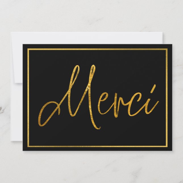 Gold Elegant Merci Custom Thank You Cards (Front)