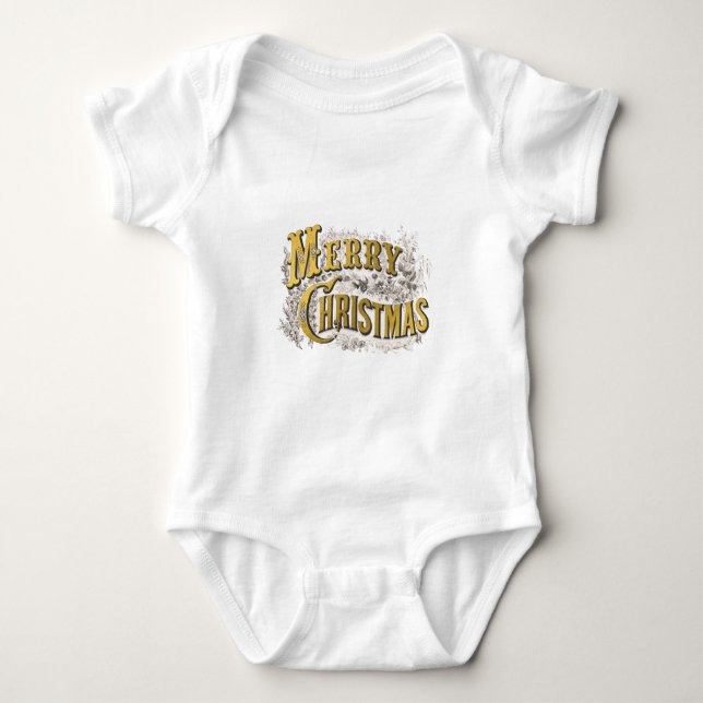 Gold Elegant Merry Christmas Rustic Vintage   Baby Bodysuit (Front)