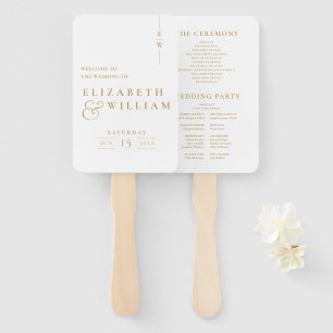 Gold Elegant Minimalist Monogram Wedding Program Hand Fan