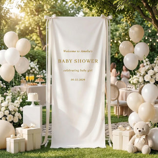 Gold Elegant Minimalist Personalized Baby Shower Banner