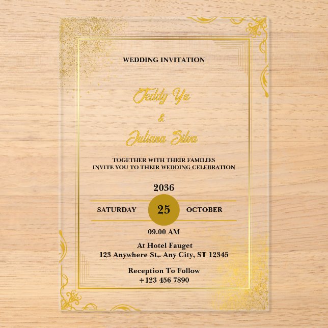Gold Elegant Modern Acrylic Wedding Invitations (Front)